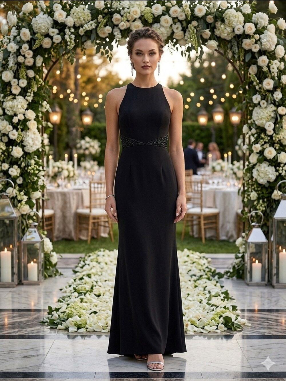 Vintage Liz Claiborne Night Maxi Halter Dress Sz 10 Black Formal Wedding Glam